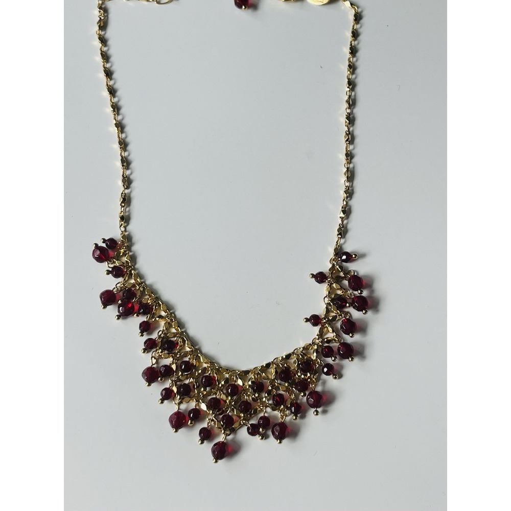 Lia Sophia "Del Toro" Red Beads Bib Style Gold Tone Statement Necklace